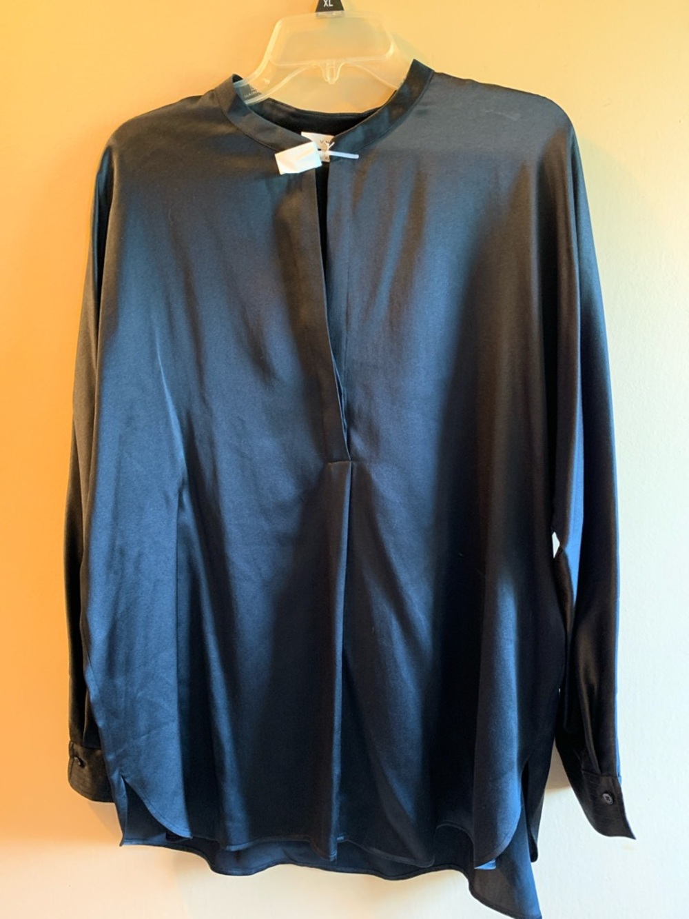 Vince Black Silk Band-Collar Blouse XL NWT but snagged